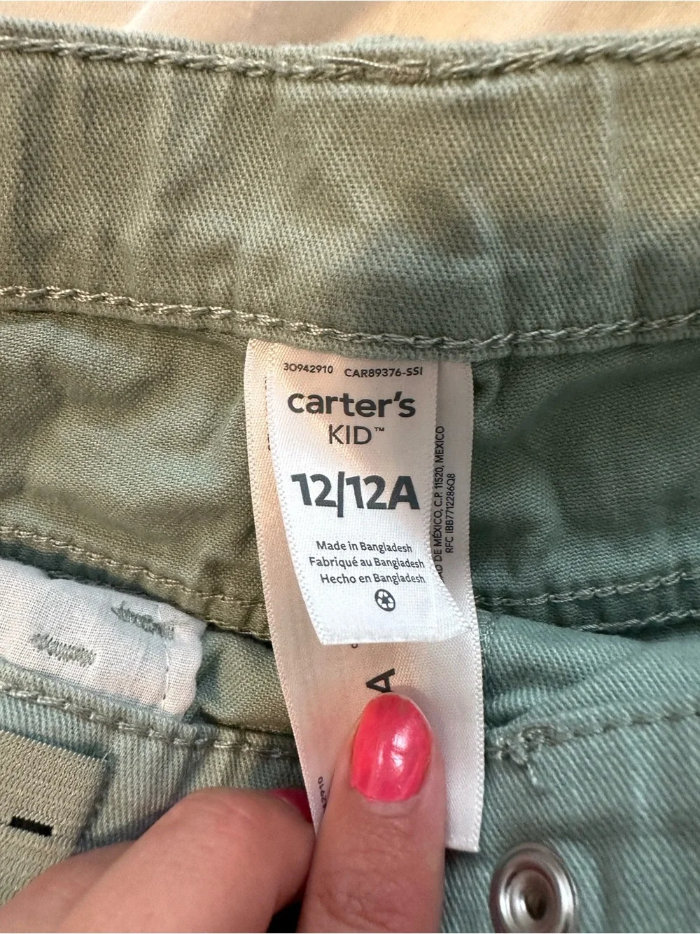 Carter's Sage Green Cotton Stretch Shorts